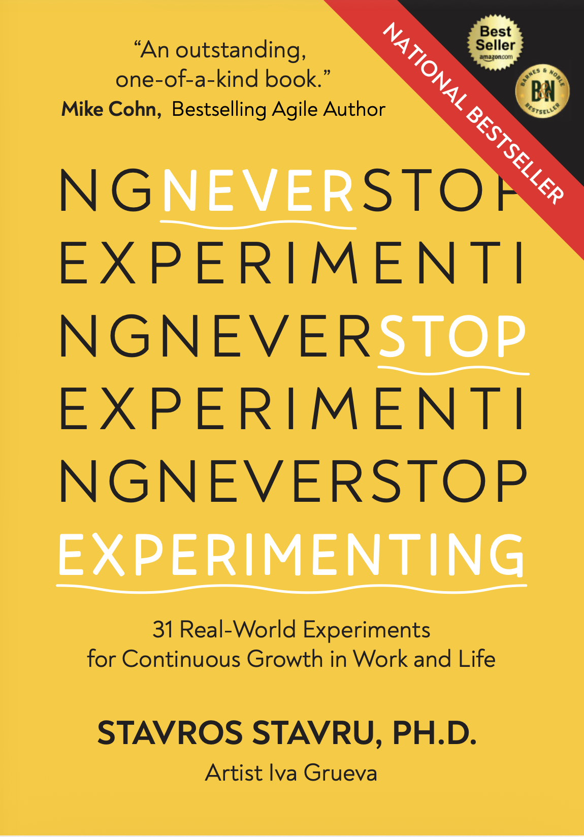 Never Stop Experimenting — book cover by Stavros Stavru, PhD